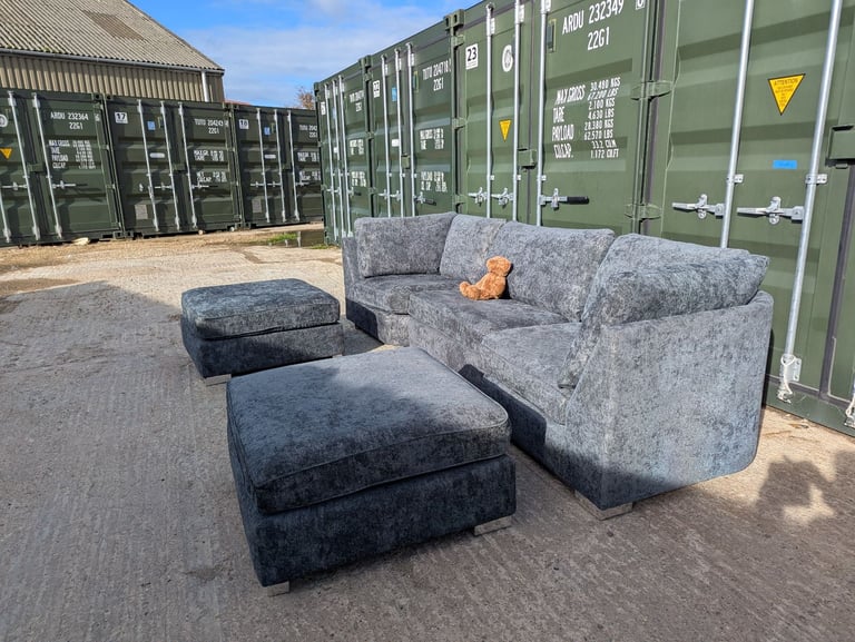 London U shape corner charcoal grey luxury chenille