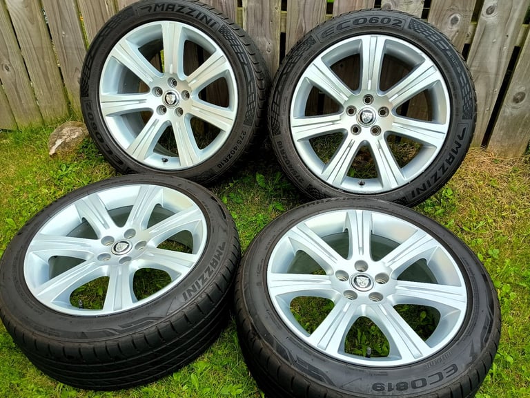 18" JAGUAR XK COUPE ALLOYS 5x108 8.5J/9.5J SPLIT WIDTH WHEELS EXCELLENT TYRES XF XE XJ