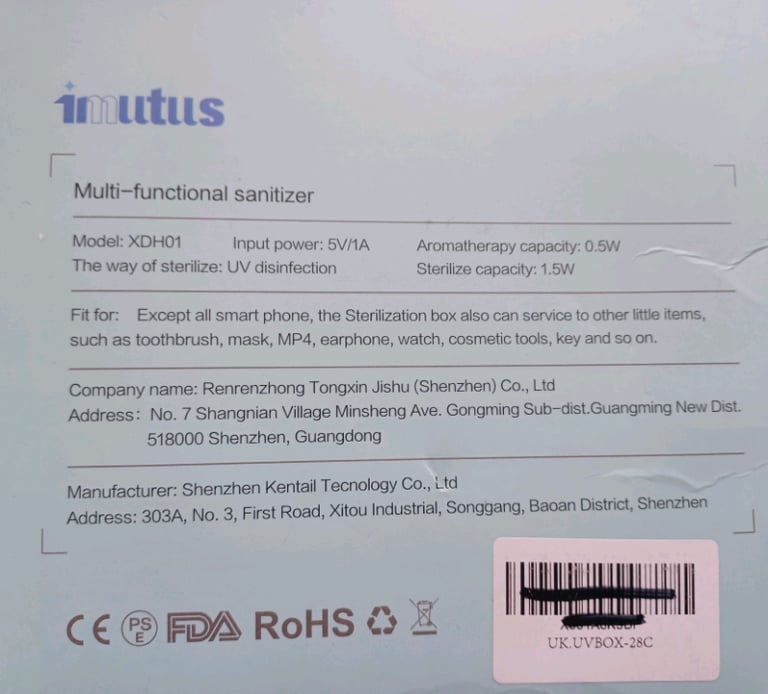 Imutus Multifunctional Sanitiser. Like new Hardly used.