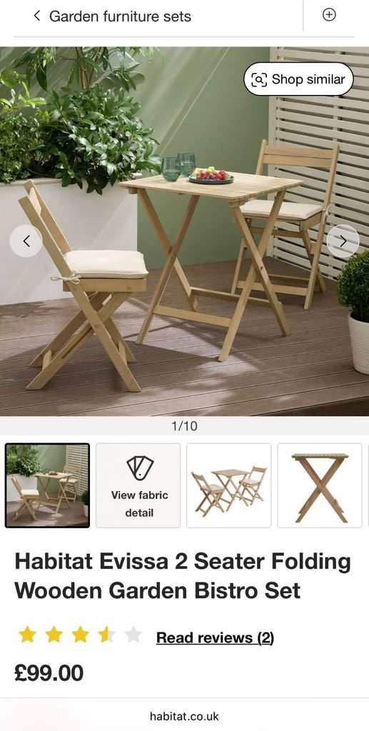 Habitat Evissa 2 Seater Folding Wooden Garden Bistro Set 