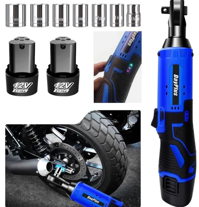 image for 12v Cordless Ratchet Wrench, 3/8" Wrench Kit 40N.m, 0-300 RPM, 2 batteries.
