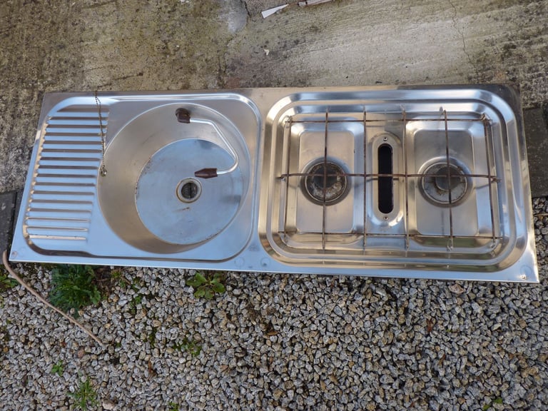 image for stainless steel sink with twin-burner LPG hob and grill for campervan/caravan