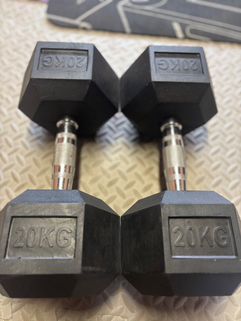 image for Body Power 20Kg Rubber Hex Dumbbells (x2)