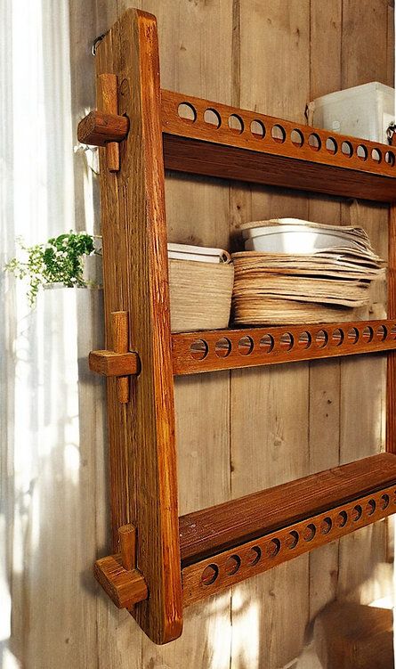 Spice Kitchen storage Herb Rack Spice Shelf Rack Rustic Wooden Handmade