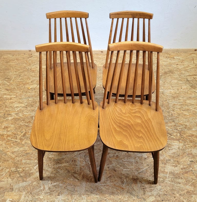 Set 4 x Retro 70s IKEA Tellus Teak Finish Dining Chairs - Mid Century G-Plan Era