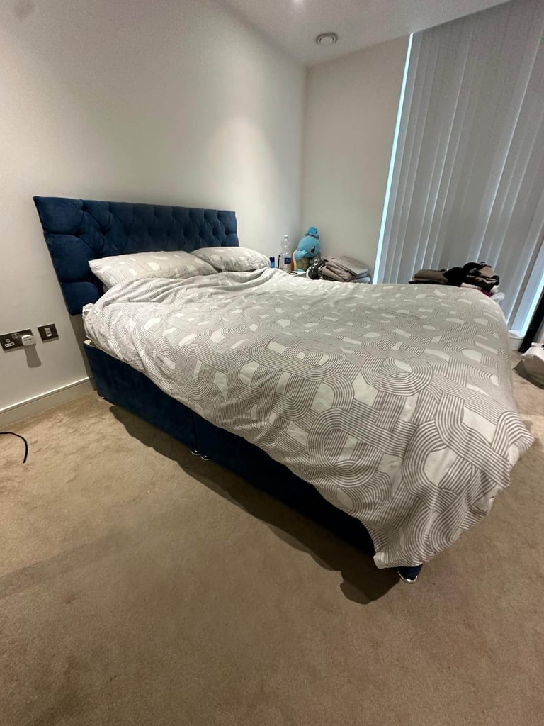 Blue Velvet Double Bed Frame with Storage Drawers