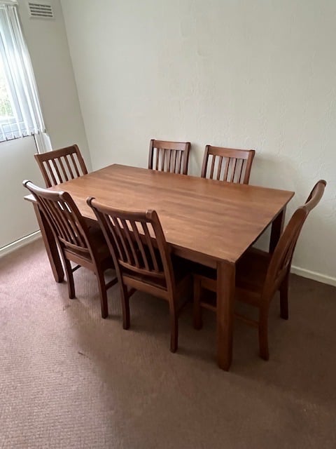 image for Plain rectangular dining table with 6 matching chairs