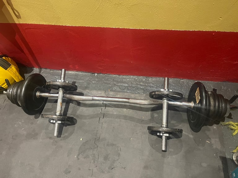 image for Dumbbells curl bar and weights +free weight bag