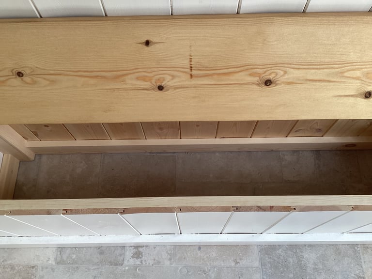 Solid pine monks bench with storage and cushions 