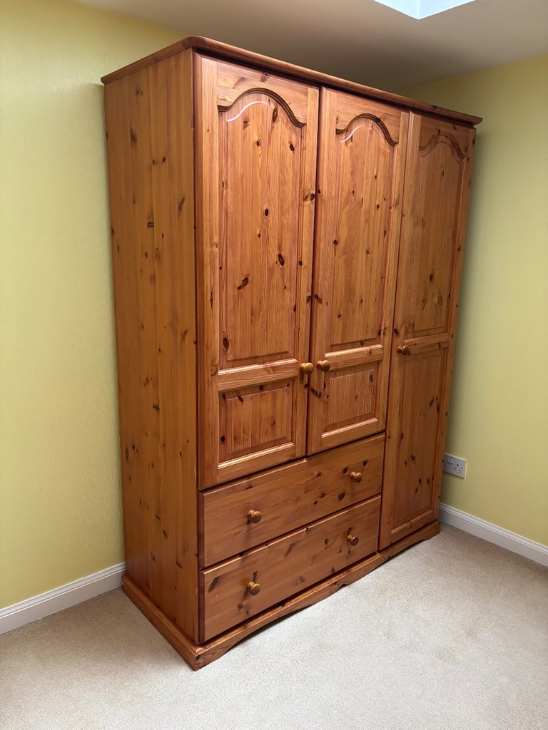 Well built large pine double wardrobe and drawers 