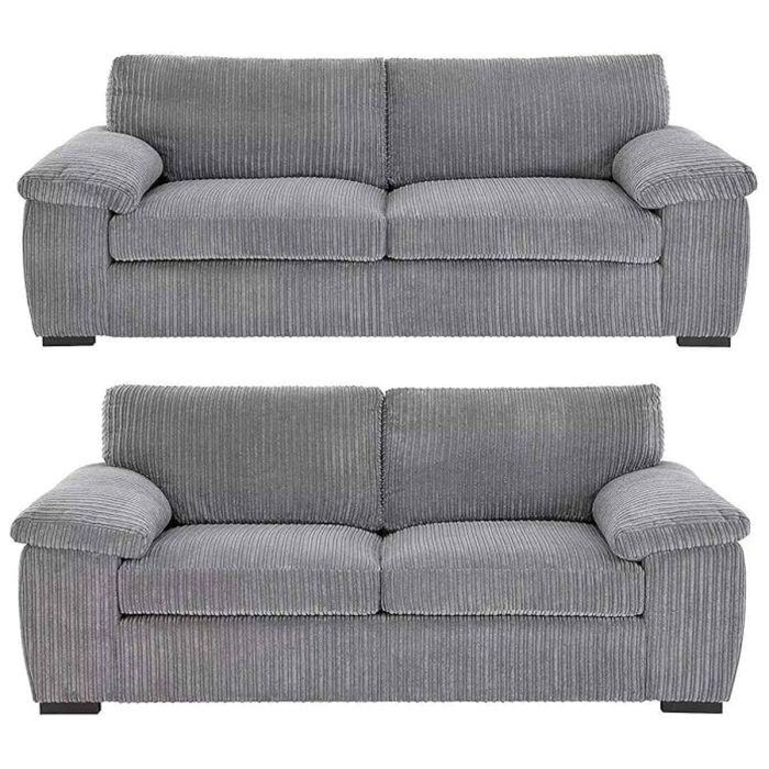 Brand New Sofa Set - Thomes Full Back Jumbo Cord L Shape Corner OR 3+2 Seater Sofa - Grey