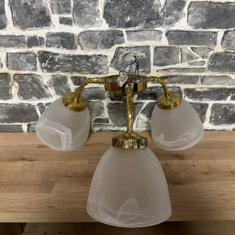 3-Light Brass & Frosted Glass Ceiling Light