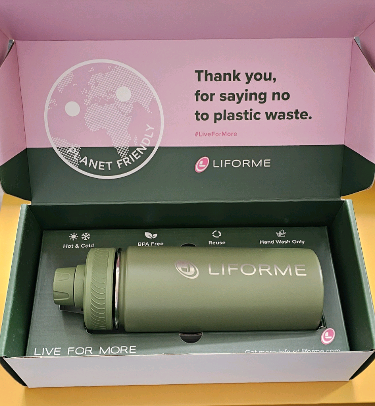 Liforme Portable Water Bottle, Leakproof Screw Top, Lightweight, Eco