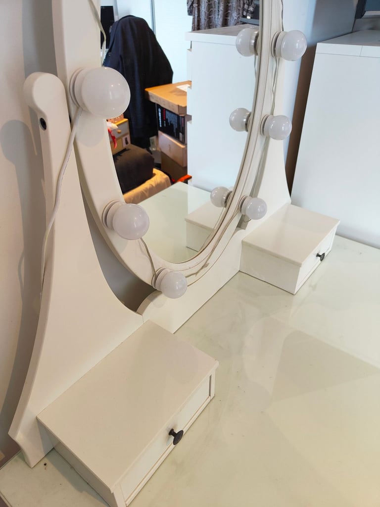 Ikea dressing table White vanity makeup mirror Hollywood lights