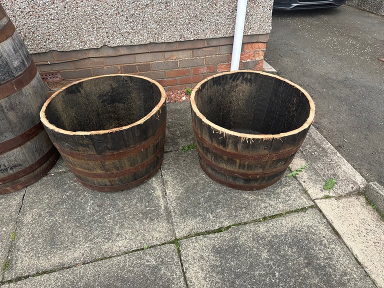 Whiskey barrels and half barrels 