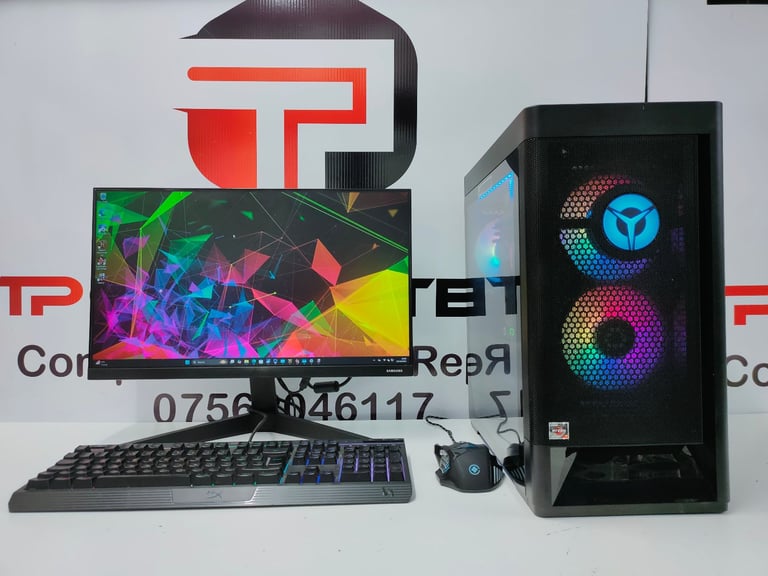 image for Christmas Club Lenovo Gaming Computer PC Setup with Monitor | Ryzen 5700G | 32GB RAM | RTX 3060 Ti