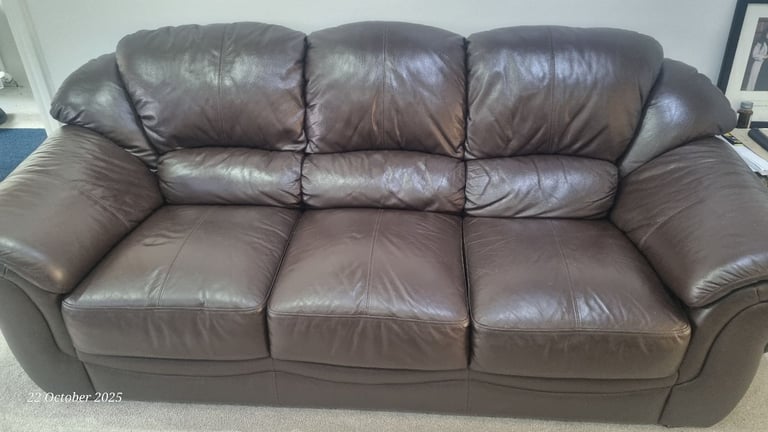 Leather brown sofa 3 2 and 1 set