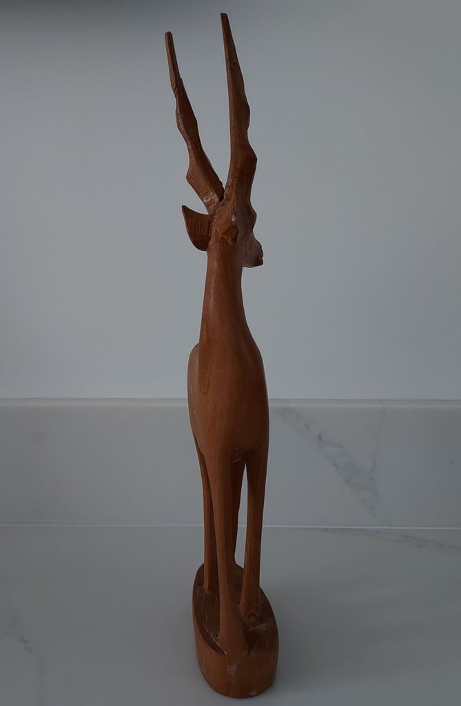 Vintage Carved Wooden Ornamental Standing Deer 30 cm Tall