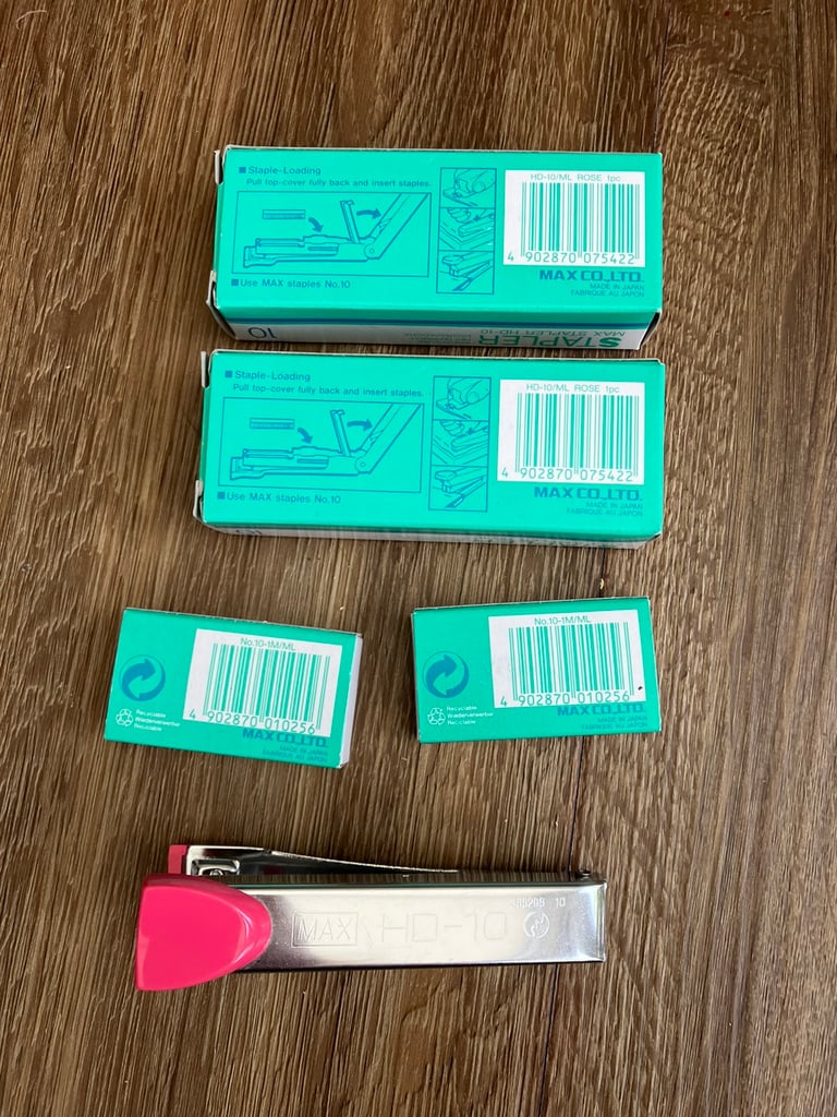 Stationery: 3 small Max Staplers and 2 boxes of staples. £10 the lot