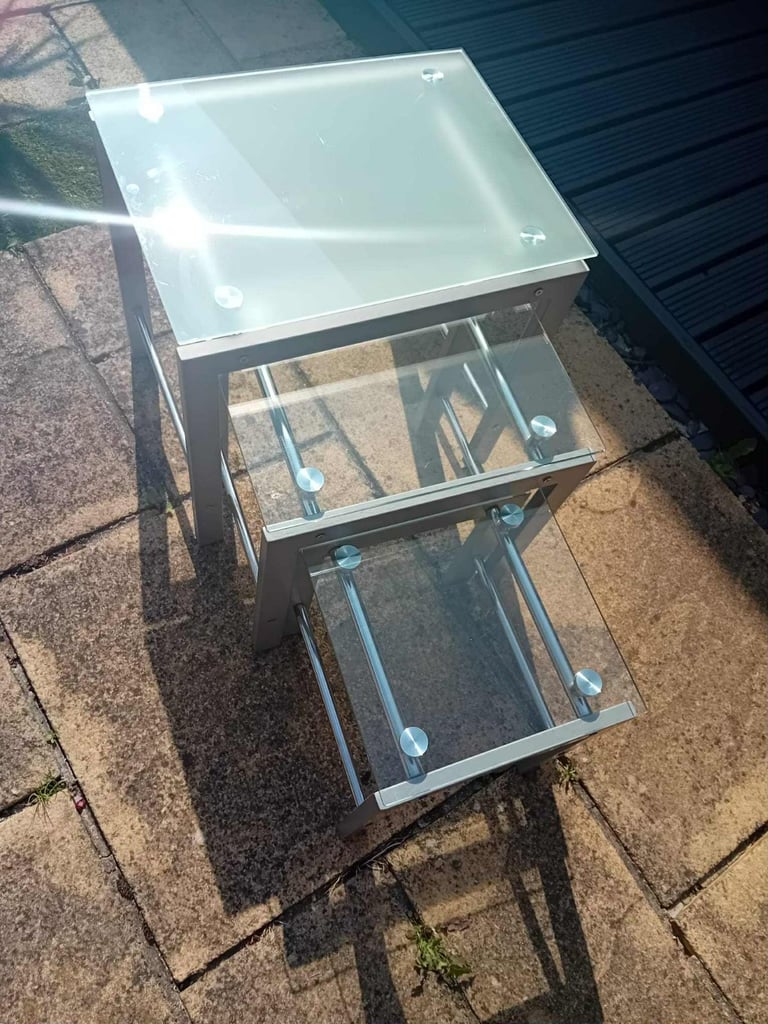 image for Nest of 3 Tables Glass topped Metal Base