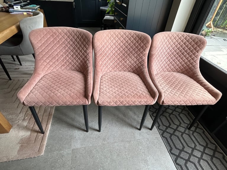 image for Three pink velvet dining chairs