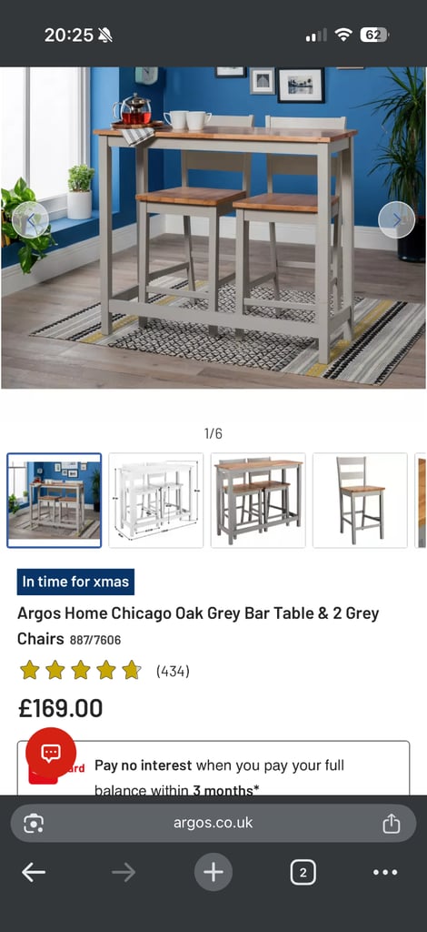 Argos 'Chicago Oak' Grey Bar Table & Stools