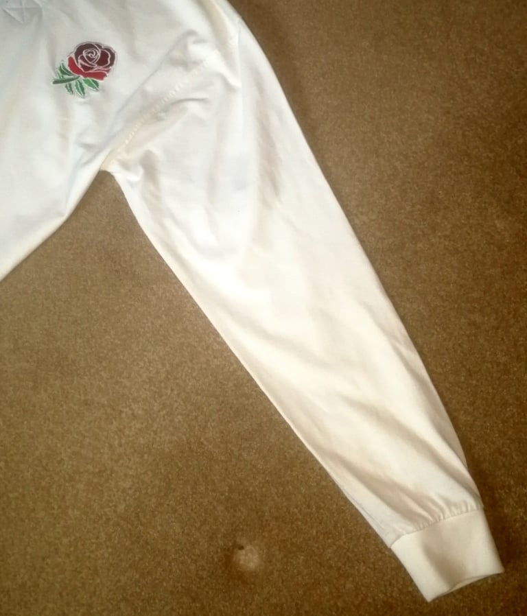 Men's Vintage England XV Rugby Shirt Long Sleeve White UK L 42 Inch Chest
