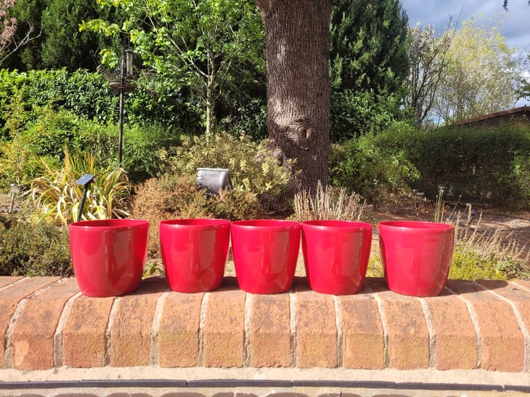 5 mid-sized red pots in good condition
