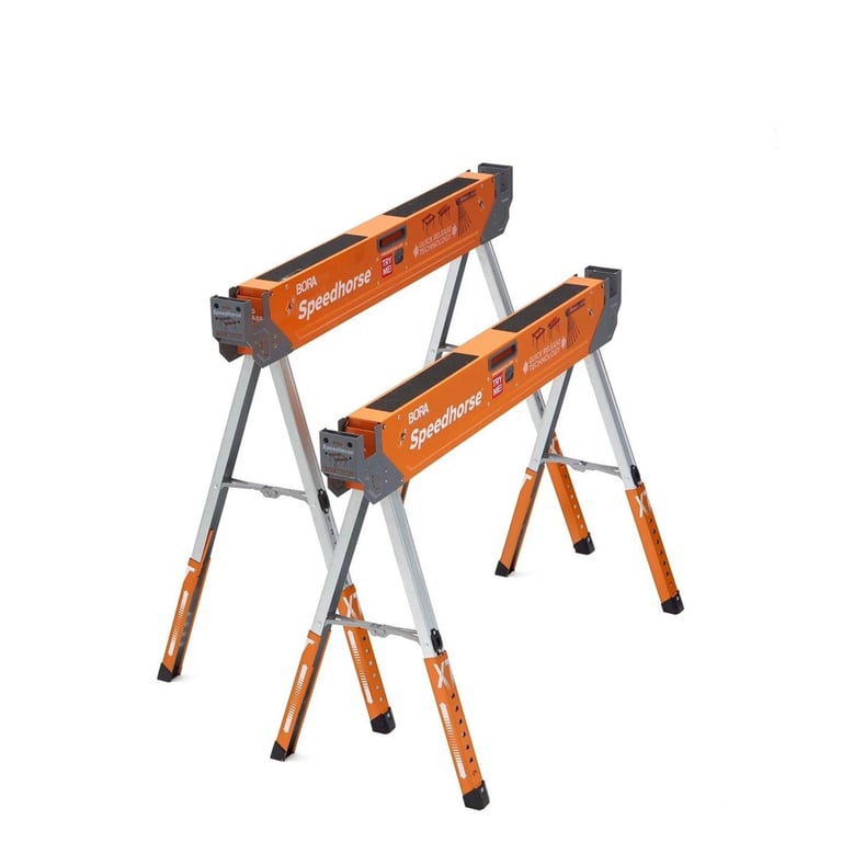 image for Brand New Pair of BORA PORTAMATE Speedhorse XT Adjustable Height 1500lb 680kg Capacity Sawhorse