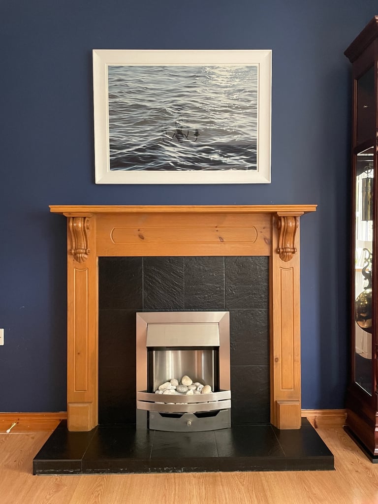 Wooden & tile fireplace surround with electric fire 