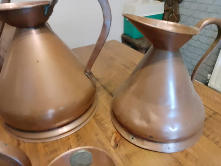 Vintage copper brass measure jug collection