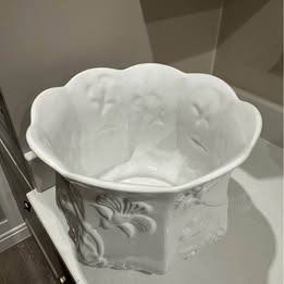 Very Large White Decorated & Glazed Planter