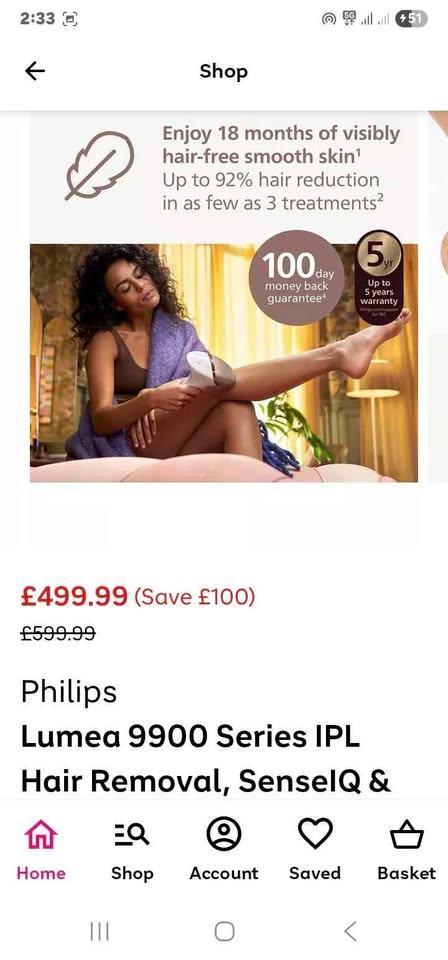 Hair removal philips lumea 9900