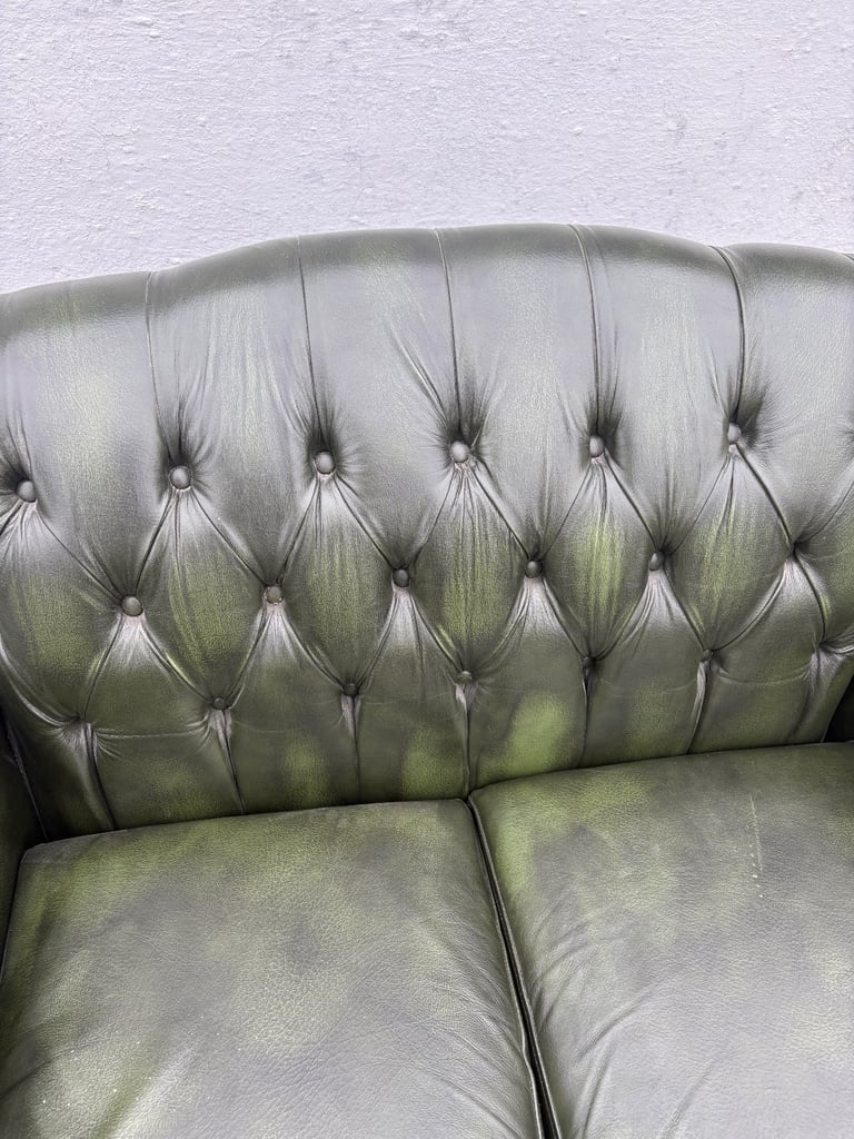 Thomas Lloyd green vintage leather chesterfield sofa 