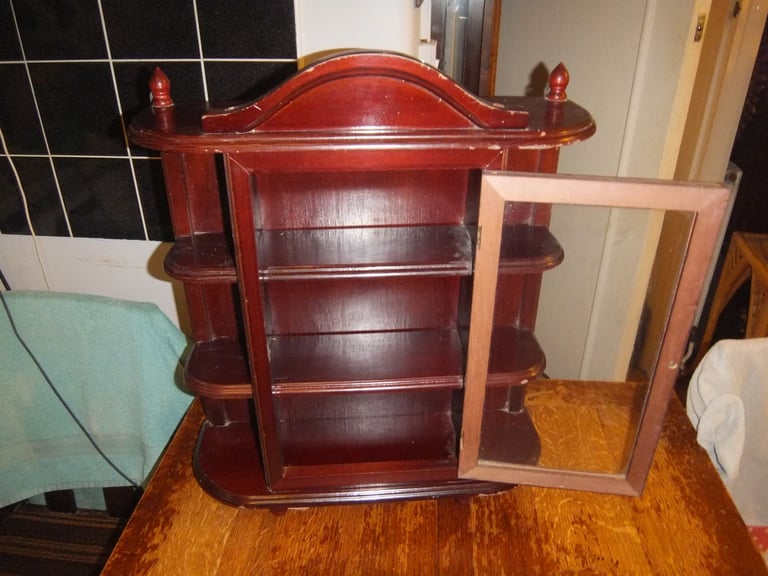 Vintage Wooden Display Cabinet Hanging or Tabletop with Glass Door 52x46cm