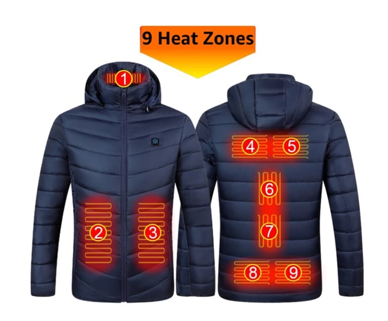 Mens winter heated usb hooded work jacket coats adjustable temperature store control safety clothing