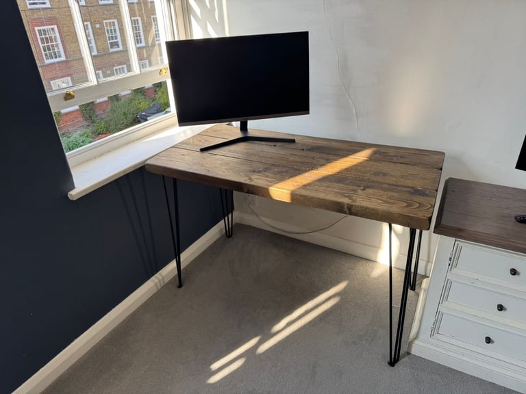 image for Rustic office desk with Hairpin legs in Walnut