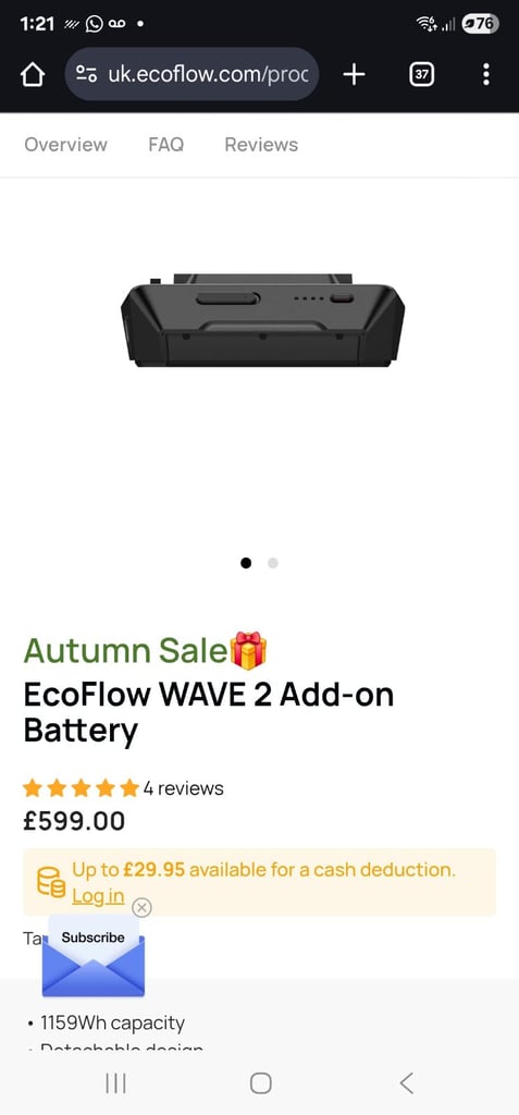 image for Ecoflow wave 2 add on battery 