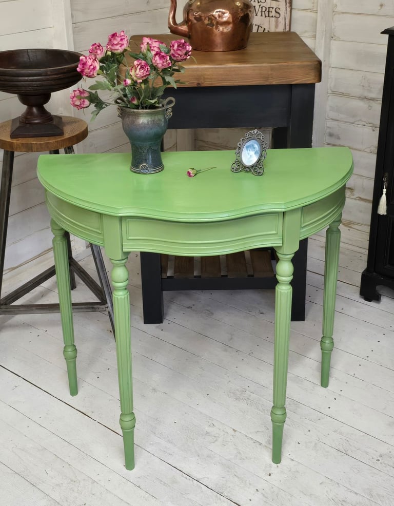 Vintage Half Moon Console Table With Secret Drawer