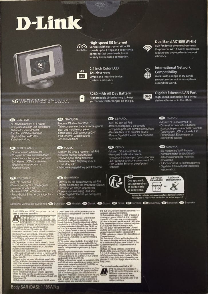 D-Link DWR-2101 5G Mobile Portable Hotspot Router Wi-Fi Battery Touch Screen NEW