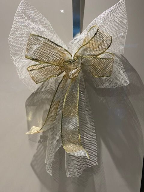 3 beautiful large white, silver and gold Christmas bows