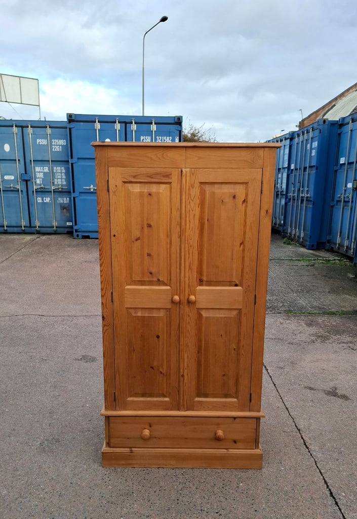 Pine double wardrobe with drawer
