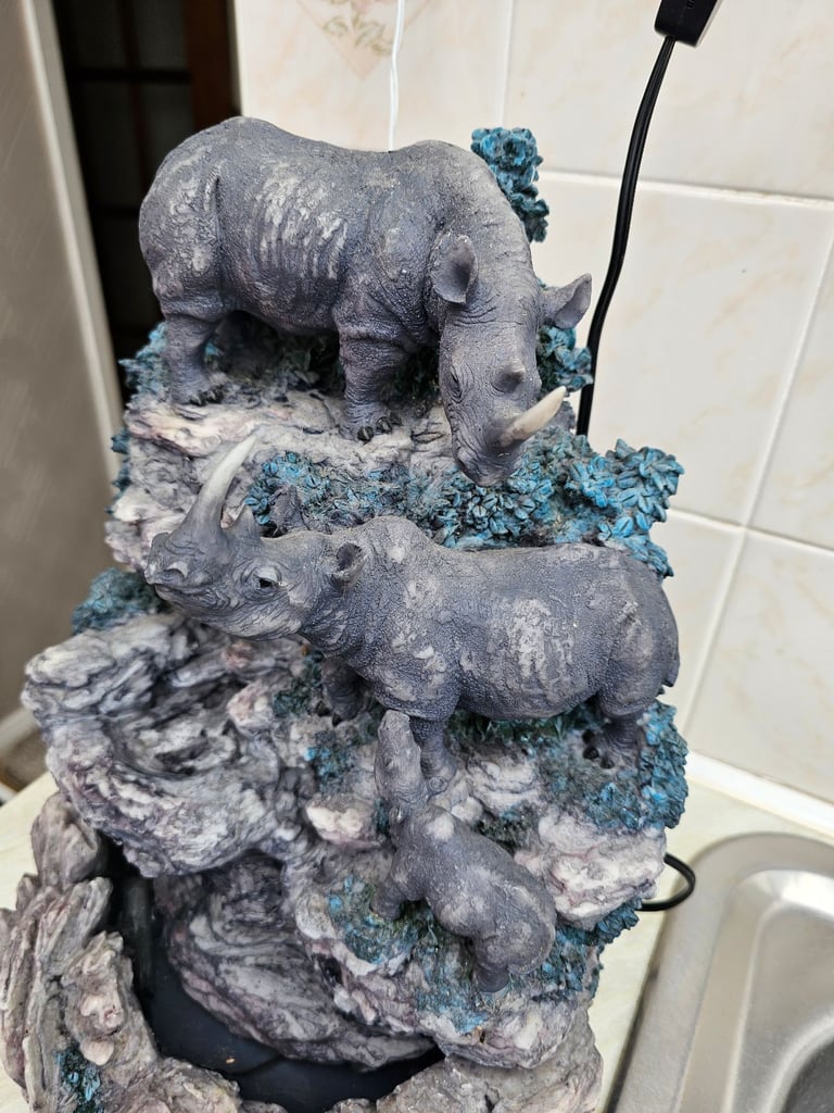 Rhino Water Feature Fountain Light Up Water Indoor Outdoor