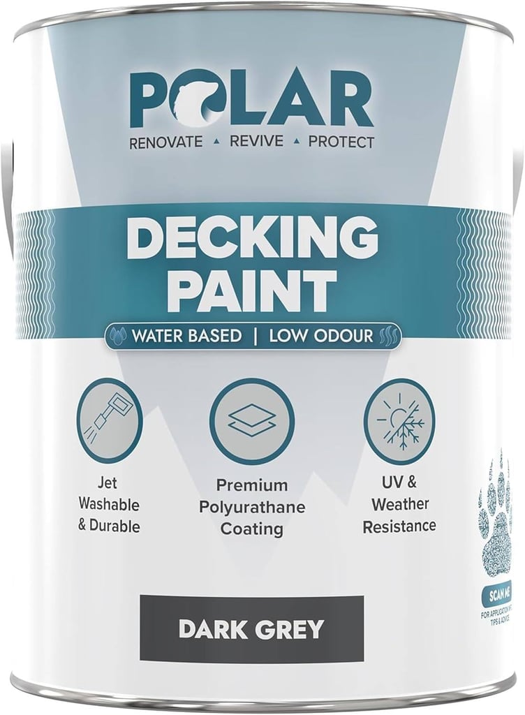 image for new in packaging - Polar Decking Paint Dark Grey, 5 Litres - Water-Based, UV Resistant
