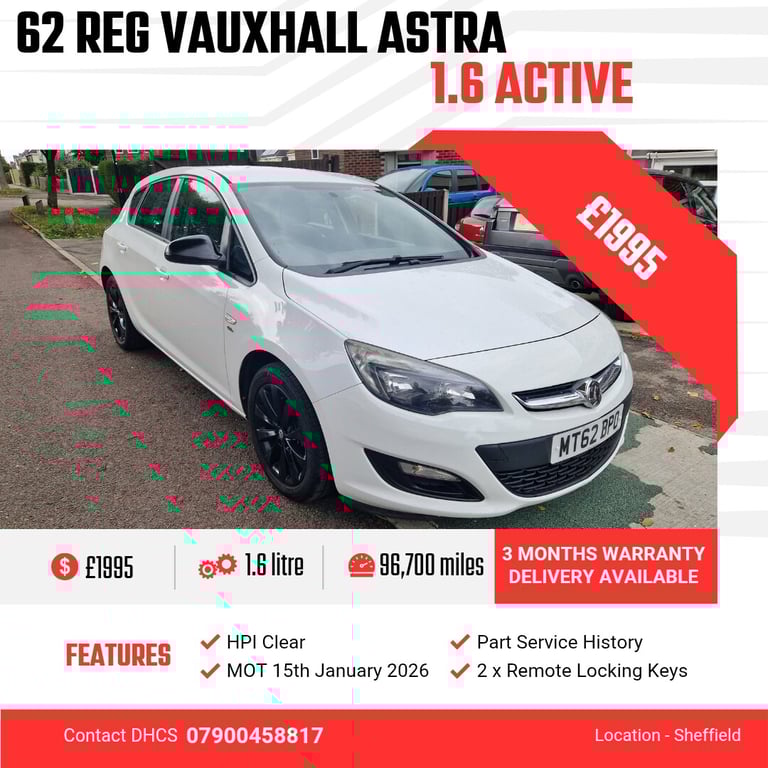 2012 Vauxhall Astra 1.6i 16V Active 5dr HATCHBACK Petrol Manual