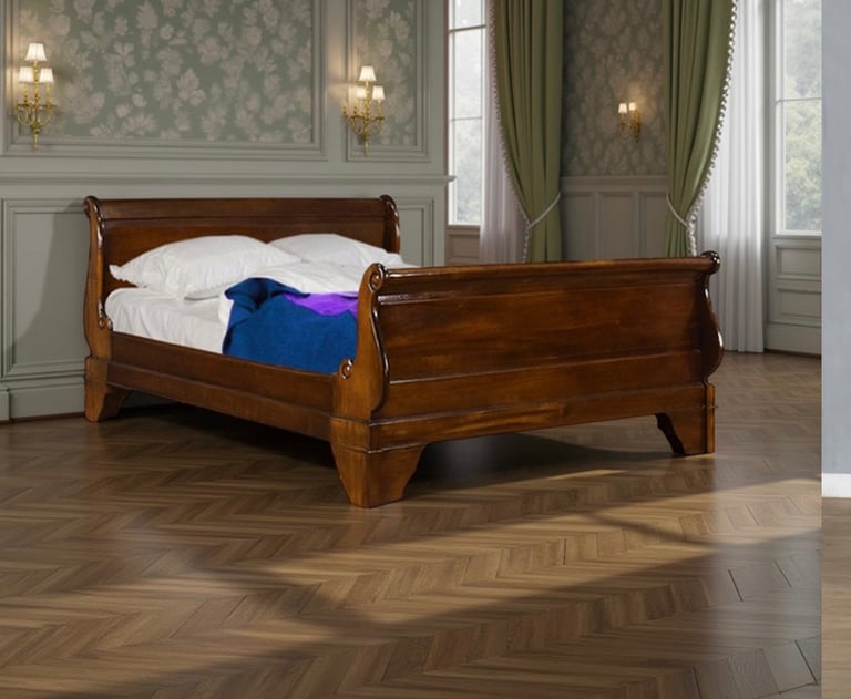image for Handmade Mahogany Sleigh Bed King size bed frame