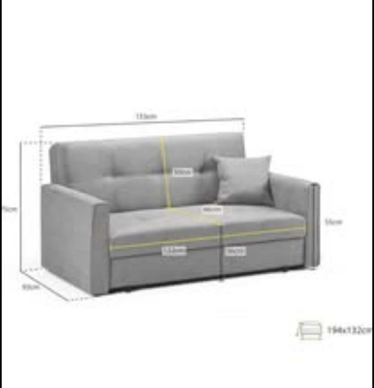 Honeypot Sofa bed - 2 Seater Sofa Bed with Storage - Grey Fabric Couch with Pull Out Double Sofabed