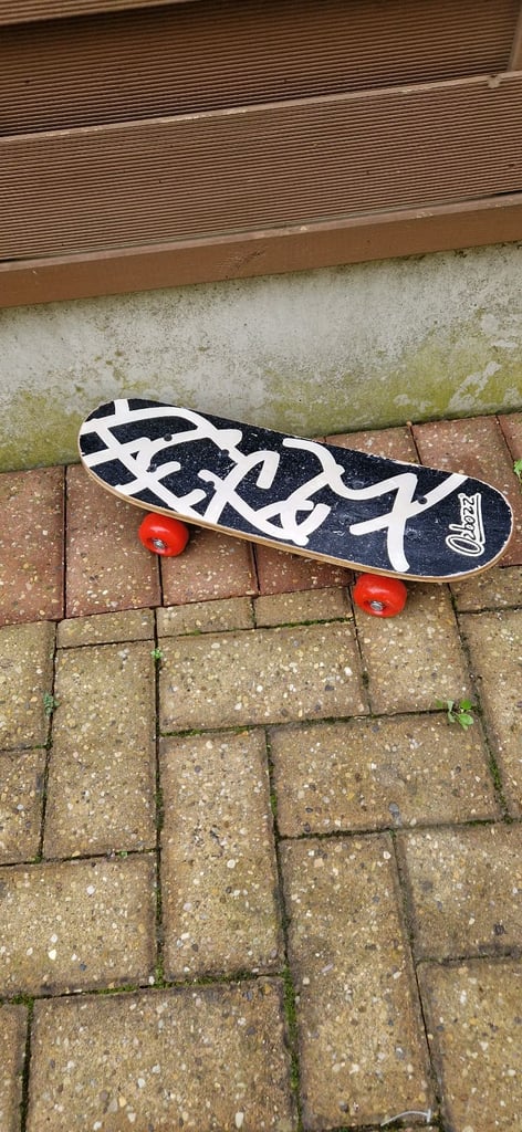 OZBOZZ 17 INCH DECK SKATEBOARD. DINOSAURS ON THE BACK. EXCELLENT.