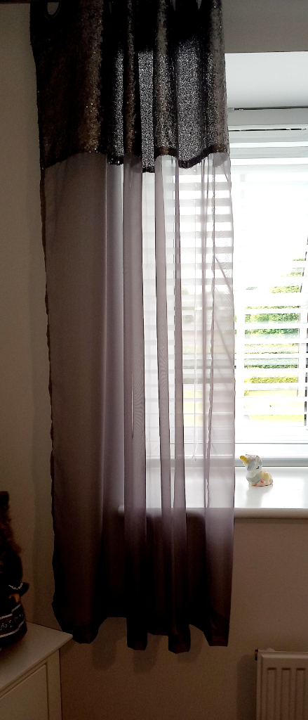 1 pair silver grey voile curtains for sale.