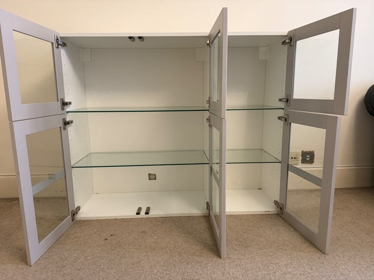 FREE DELIVERY TWO IKEA BESTA WHITE & GREY GLASS CABINETS GREAT CONDITION